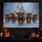 Halloween Ghost And Highland Cows Canvas Painting, The Haunted Highland Herd Wall Art Decor, Spooky Season Poster Gift For Cow Lover