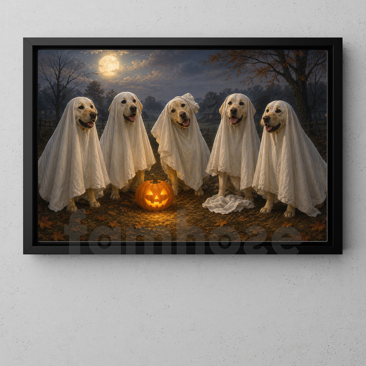 Halloween Ghost Labrador Retriever Dog Canvas Painting, The Golden Ghost Gang Wall Art Decor, Spooky Season Poster Gift For Dog Lover