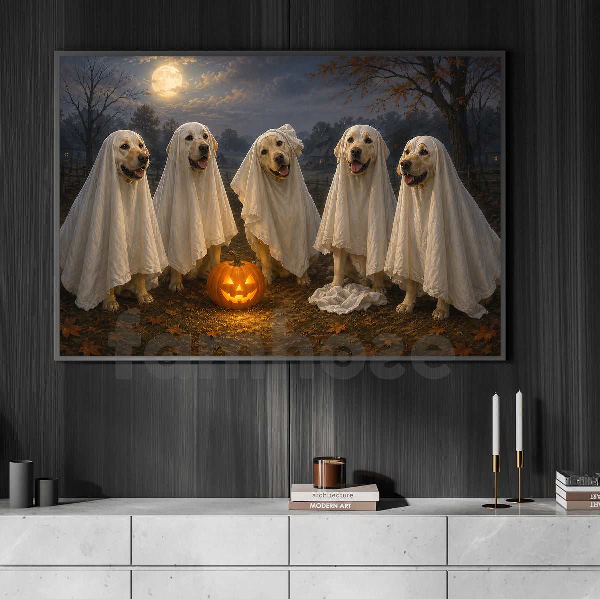 Halloween Ghost Labrador Retriever Dog Canvas Painting, The Golden Ghost Gang Wall Art Decor, Spooky Season Poster Gift For Dog Lover