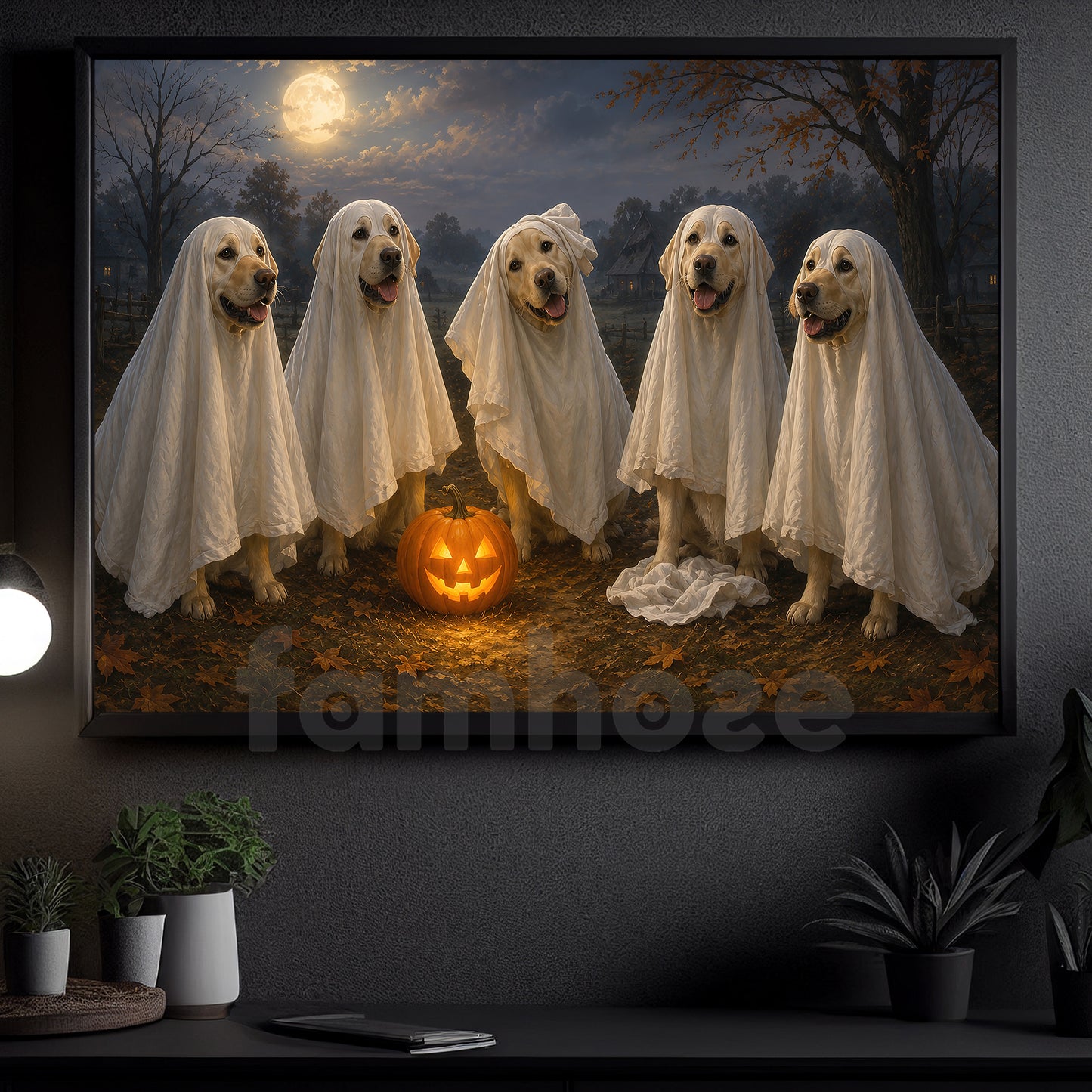 Halloween Ghost Labrador Retriever Dog Canvas Painting, The Golden Ghost Gang Wall Art Decor, Spooky Season Poster Gift For Dog Lover