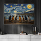 Halloween Impasto Oil Witch Cat Canvas Painting, A Night Beneath The Stars Wall Art Decor, Spooky Season Poster Gift For Cat Lover