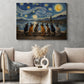 Halloween Impasto Oil Witch Cat Canvas Painting, A Night Beneath The Stars Wall Art Decor, Spooky Season Poster Gift For Cat Lover