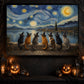 Halloween Impasto Oil Witch Cat Canvas Painting, A Night Beneath The Stars Wall Art Decor, Spooky Season Poster Gift For Cat Lover