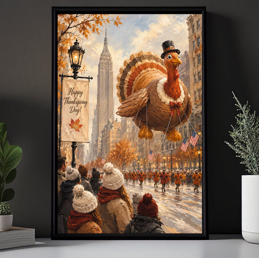 Funny Thanksgiving Canvas Painting, Turkey Takes Manhattan Wall Art Decor, Thankful Poster Gift For Turkey Lover