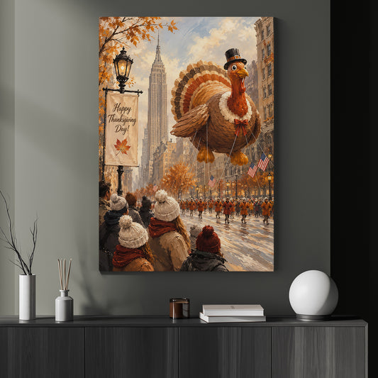 Funny Thanksgiving Canvas Painting, Turkey Takes Manhattan Wall Art Decor, Thankful Poster Gift For Turkey Lover