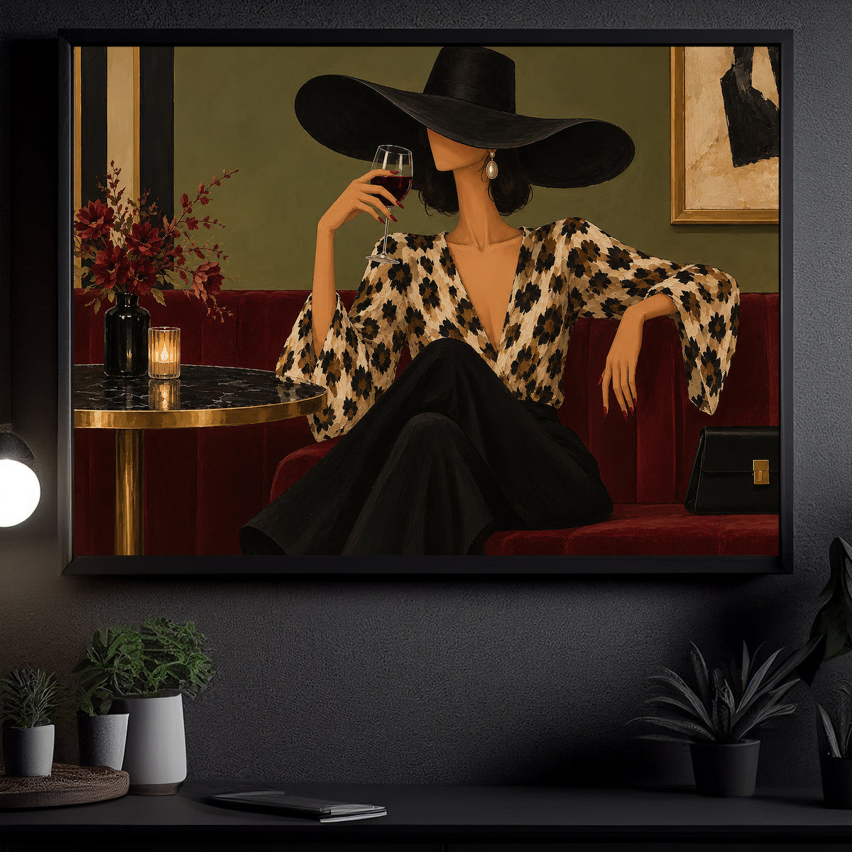 Modern Woman Canvas Painting, Elegant Woman Drinking Wine Wall Art Decor, Poster Gift