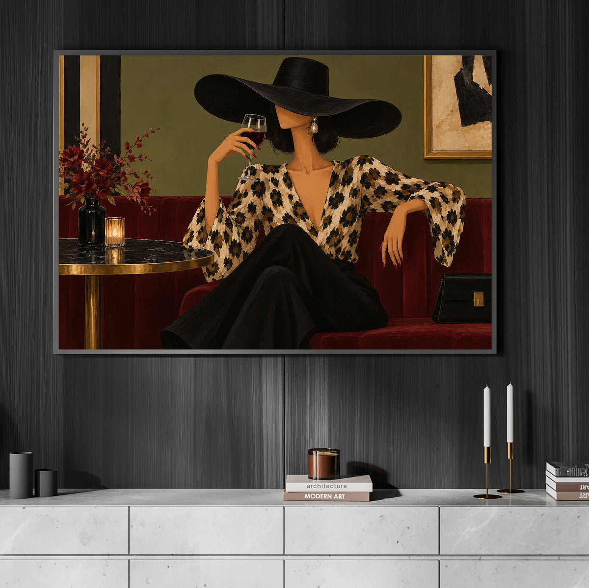 Modern Woman Canvas Painting, Elegant Woman Drinking Wine Wall Art Decor, Poster Gift