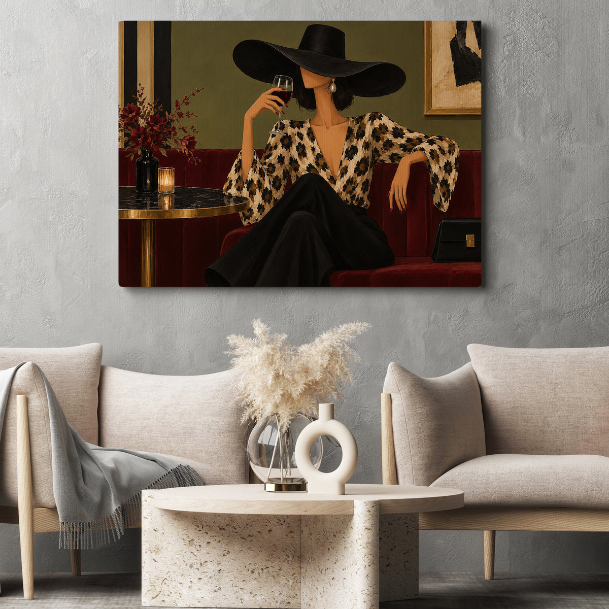 Modern Woman Canvas Painting, Elegant Woman Drinking Wine Wall Art Decor, Poster Gift