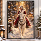 Christmas Western Cowgirl Canvas Painting, Mrs Claus Riding White Horse In Snow Wall Art Decor, Xmas Poster Gift For Cowgirls