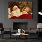 Christmas Santa And Reindeer Canvas Painting, Santa Sleeping With Deer Wall Art Decor, Xmas Poster Gift For Reindeer Lover