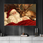 Christmas Santa And Reindeer Canvas Painting, Santa Sleeping With Deer Wall Art Decor, Xmas Poster Gift For Reindeer Lover