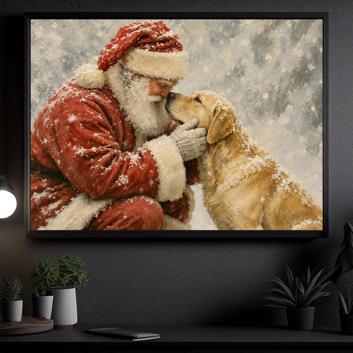 Christmas Santa And Golden Retriever Dog Canvas Painting, Santa's Best Friend Wall Art Decor, Xmas Poster Gift For Dog Lover