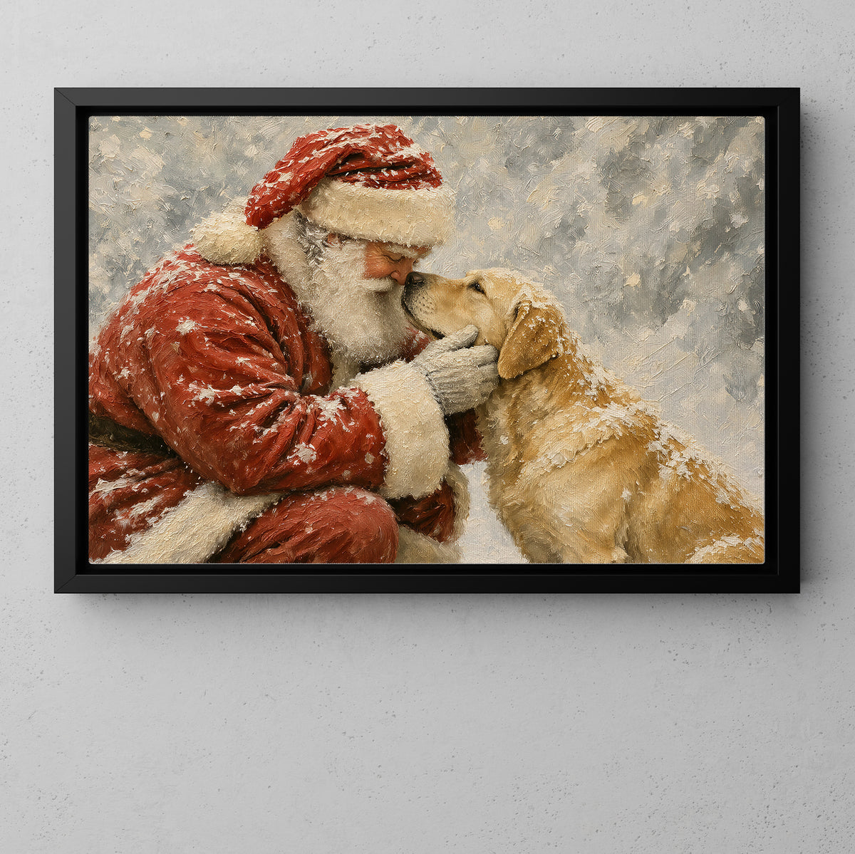 Christmas Santa And Golden Retriever Dog Canvas Painting, Santa's Best Friend Wall Art Decor, Xmas Poster Gift For Dog Lover