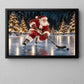 Christmas Hockey Santa Canvas Painting, Santa Claus Playing Ice Hockey Wall Art Decor, Xmas Poster Gift For Hockey Lover