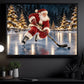 Christmas Hockey Santa Canvas Painting, Santa Claus Playing Ice Hockey Wall Art Decor, Xmas Poster Gift For Hockey Lover