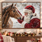 Christmas Horse Canvas Painting, Santa Petting Horse Wall Art Decor, Xmas Poster Gift For Equestrian Horse Lovers
