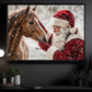 Christmas Horse Canvas Painting, Santa Petting Horse Wall Art Decor, Xmas Poster Gift For Equestrian Horse Lovers