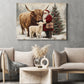 Christmas Highland Cow Canvas Painting, Santa Claus With Highland Cow And Baby Calf Wall Art Decor, Xmas Poster Gift For Highland Cow Lover