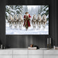 Christmas Cowboy Canvas Painting, Western Santa Claus With Six White Horses Wall Art Decor, Xmas Poster Gift For Horse Lover