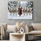 Christmas Cowboy Canvas Painting, Western Santa Claus With Six White Horses Wall Art Decor, Xmas Poster Gift For Horse Lover