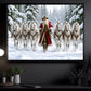 Christmas Cowboy Canvas Painting, Western Santa Claus With Six White Horses Wall Art Decor, Xmas Poster Gift For Horse Lover