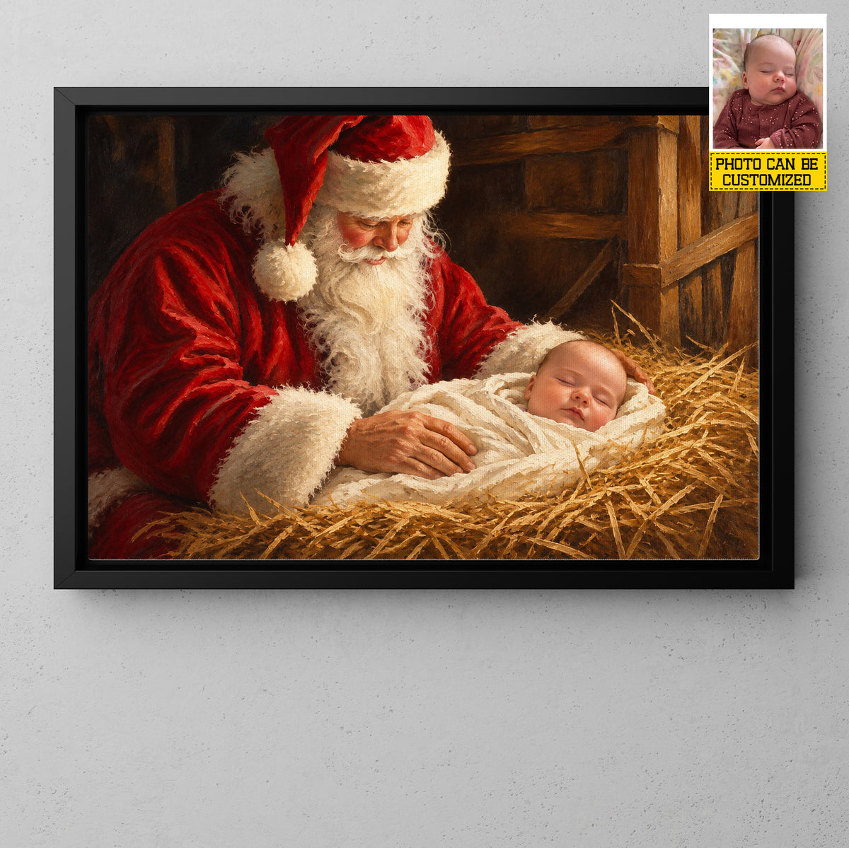Personalized Christmas Santa And Baby Canvas Painting, Baby's First Christmas Keepsake Wall Art Decor, Xmas Poster Gift