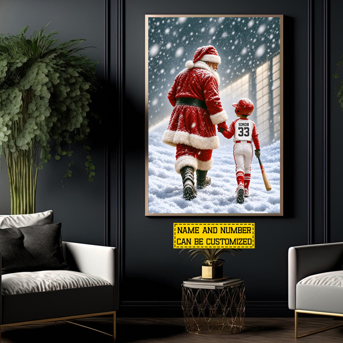 Personalized Christmas Baseball Canvas Painting, Santa's Little Baseball Star Sport Wall Art Decor, Xmas Poster Gift For Baseball Lover