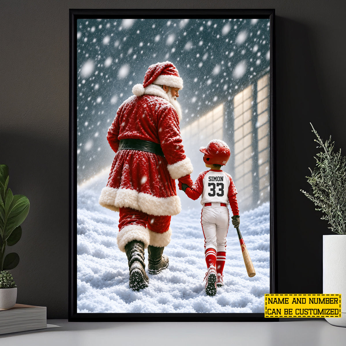 Personalized Christmas Baseball Canvas Painting, Santa's Little Baseball Star Sport Wall Art Decor, Xmas Poster Gift For Baseball Lover