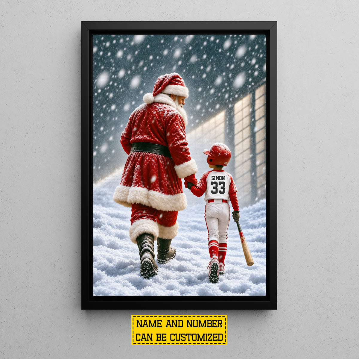 Personalized Christmas Baseball Canvas Painting, Santa's Little Baseball Star Sport Wall Art Decor, Xmas Poster Gift For Baseball Lover