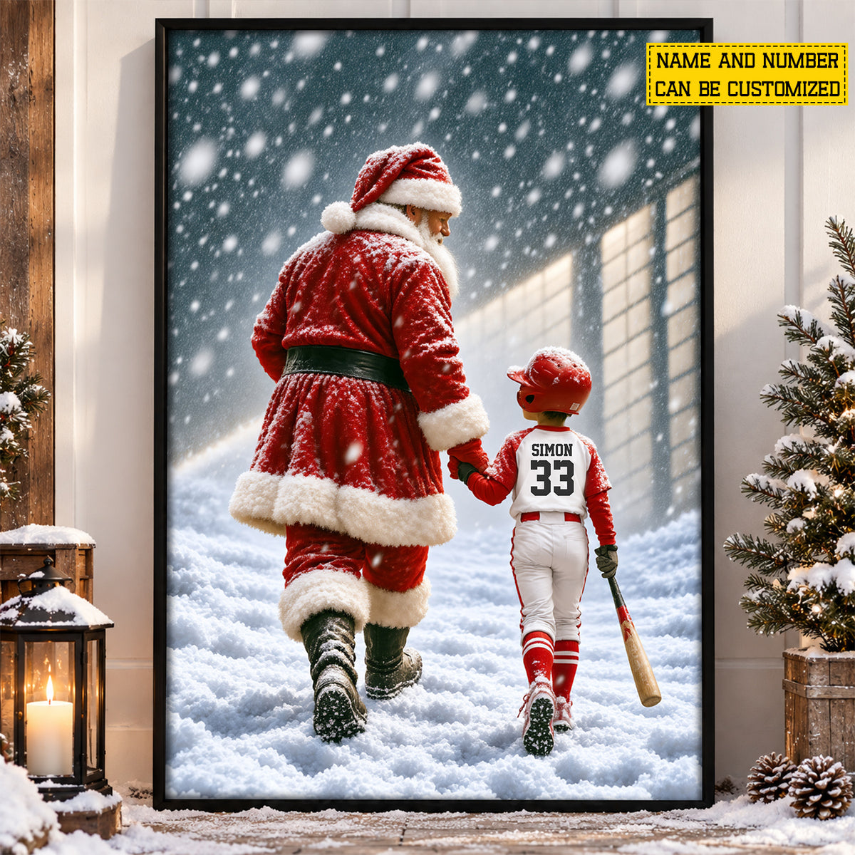 Personalized Christmas Baseball Canvas Painting, Santa's Little Baseball Star Sport Wall Art Decor, Xmas Poster Gift For Baseball Lover