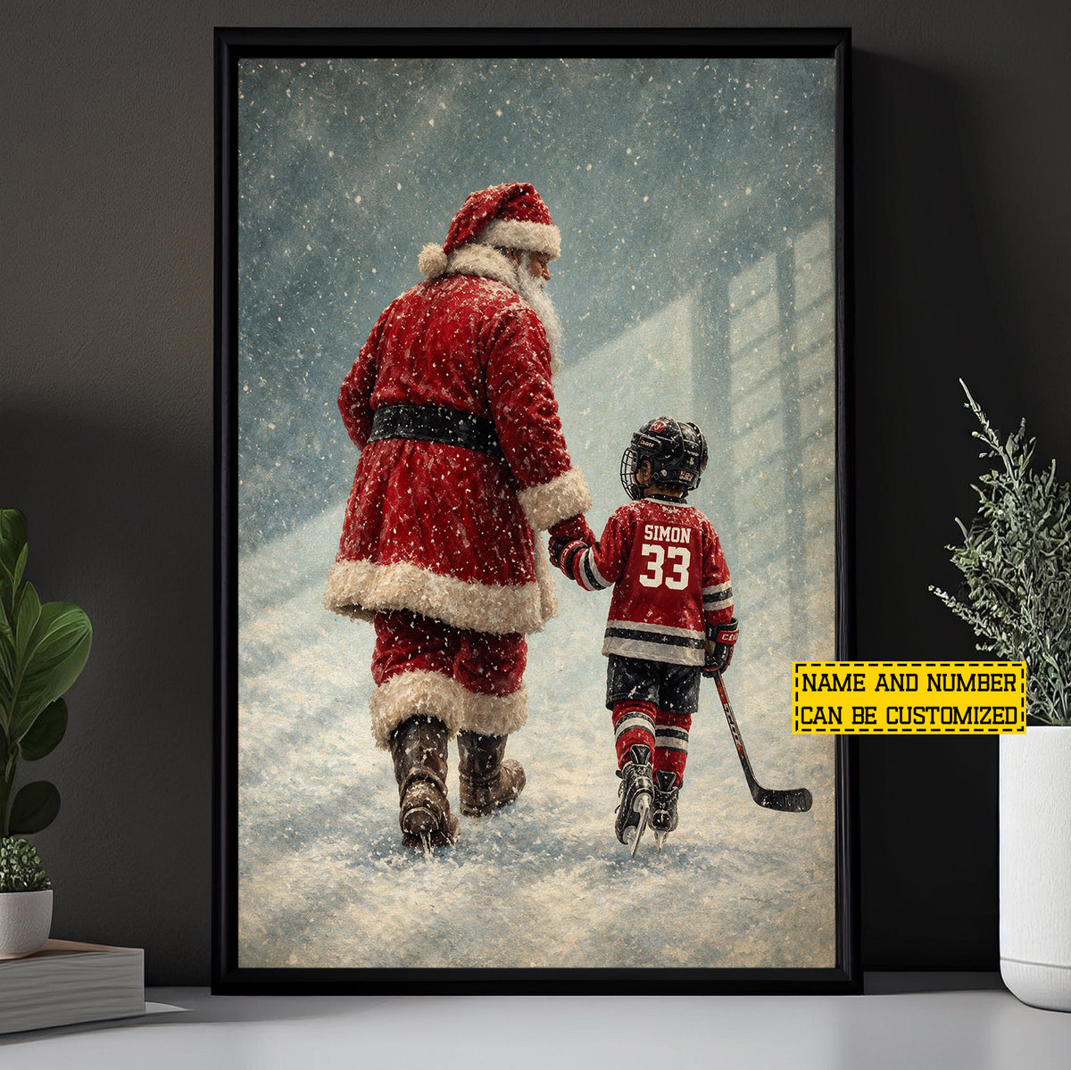 Personalized Christmas Hockey Canvas Painting, Santa's Little Hockey Star Sport Wall Art Decor, Xmas Poster Gift For Hockey Lover