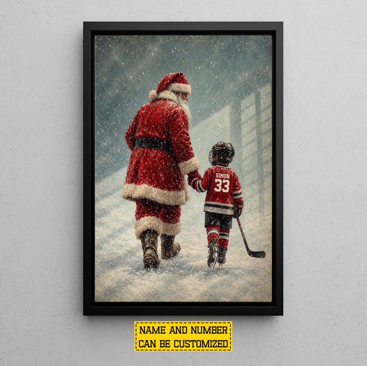 Personalized Christmas Hockey Canvas Painting, Santa's Little Hockey Star Sport Wall Art Decor, Xmas Poster Gift For Hockey Lover