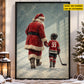 Personalized Christmas Hockey Canvas Painting, Santa's Little Hockey Star Sport Wall Art Decor, Xmas Poster Gift For Hockey Lover