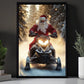 Christmas Santa Claus Snowmobile Canvas Painting, Santa Riding Snowmobile In Snow Wall Art Decor, Xmas Poster Gift For Snowmobiling Lover