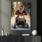 Christmas Santa Claus Snowmobile Canvas Painting, Santa Riding Snowmobile In Snow Wall Art Decor, Xmas Poster Gift For Snowmobiling Lover