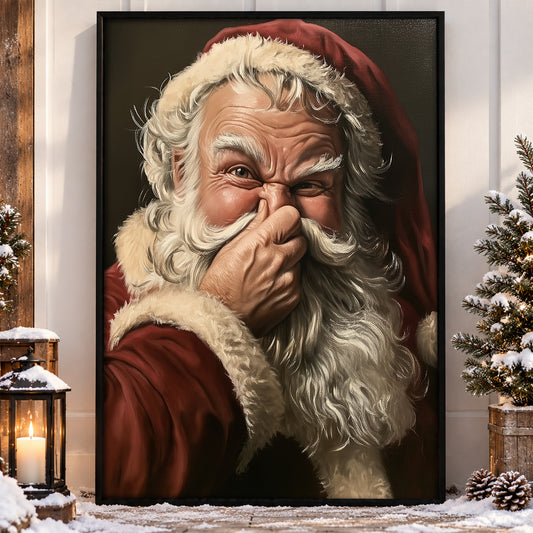 Funny Christmas Toilet Santa Claus Canvas Painting, Santa Smells Something Naughty Bathroom Wall Art Decor, Xmas Restroom Poster Gift