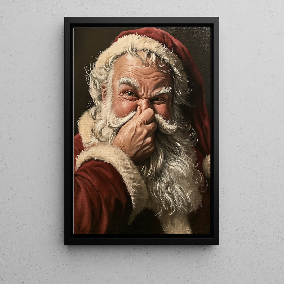 Funny Christmas Toilet Santa Claus Canvas Painting, Santa Smells Something Naughty Bathroom Wall Art Decor, Xmas Restroom Poster Gift