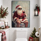 Funny Christmas Toilet Santa Claus Canvas Painting, Santa Drinking Wine Bathroom Wall Art Decor, Xmas Restroom Poster Gift