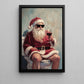 Funny Christmas Toilet Santa Claus Canvas Painting, Santa Drinking Wine Bathroom Wall Art Decor, Xmas Restroom Poster Gift