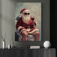 Funny Christmas Toilet Santa Claus Canvas Painting, Santa Drinking Wine Bathroom Wall Art Decor, Xmas Restroom Poster Gift