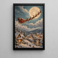 Christmas Santa Sleigh Canvas Painting, Santa & Reindeer Flying Over Snowy Village Wall Art Decor, Xmas Poster Gift