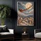 Christmas Santa Sleigh Canvas Painting, Santa & Reindeer Flying Over Snowy Village Wall Art Decor, Xmas Poster Gift