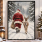 Christmas Santa Claus And Reindeer Canvas Painting, Santa Walking Through Snowy Forest Wall Art Decor, Xmas Poster Gift For Reindeer Lover
