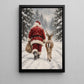 Christmas Santa Claus And Reindeer Canvas Painting, Santa Walking Through Snowy Forest Wall Art Decor, Xmas Poster Gift For Reindeer Lover