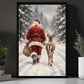 Christmas Santa Claus And Reindeer Canvas Painting, Santa Walking Through Snowy Forest Wall Art Decor, Xmas Poster Gift For Reindeer Lover