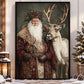 Christmas Santa Claus And Reindeer Canvas Painting, The Christmas Companions Wall Art Decor, Xmas Poster Gift For Reindeer Lover