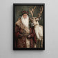 Christmas Santa Claus And Reindeer Canvas Painting, The Christmas Companions Wall Art Decor, Xmas Poster Gift For Reindeer Lover