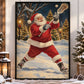 Christmas Lacrosse Canvas Painting, Santa Playing Lacrosse Sport Oil Painting Wall Art Decor, Xmas Poster Gift For Lacrosse Lover