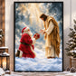 Christmas Santa Kneeling Before Jesus Canvas Painting, Jesus Is The Reason For The Season Wall Art Decor, Xmas Poster Gift For Christians