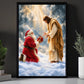 Christmas Santa Kneeling Before Jesus Canvas Painting, Jesus Is The Reason For The Season Wall Art Decor, Xmas Poster Gift For Christians